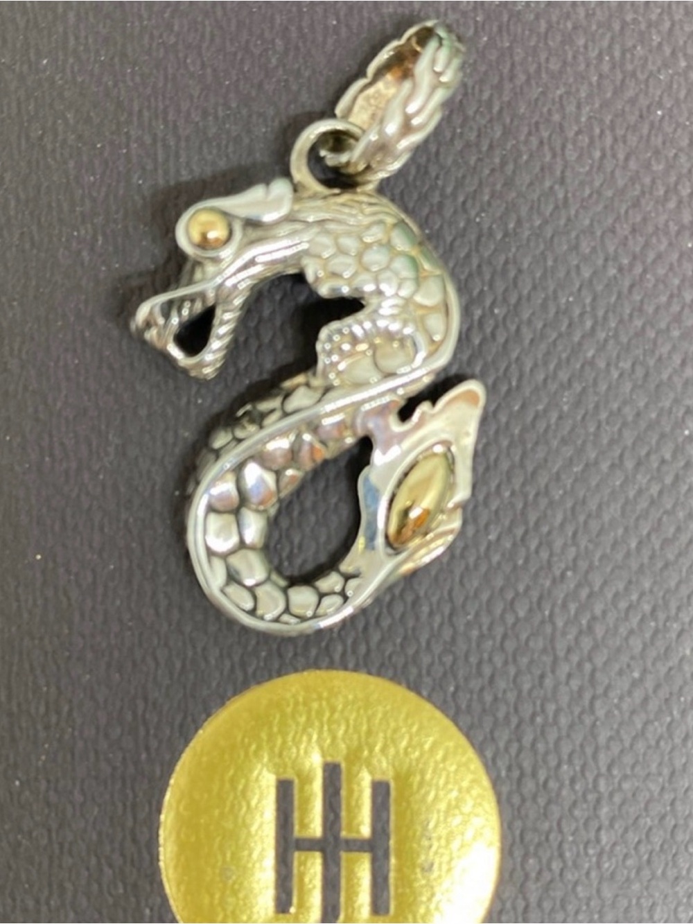 John Hardy Silver Dragon Pendant with Gold Accents